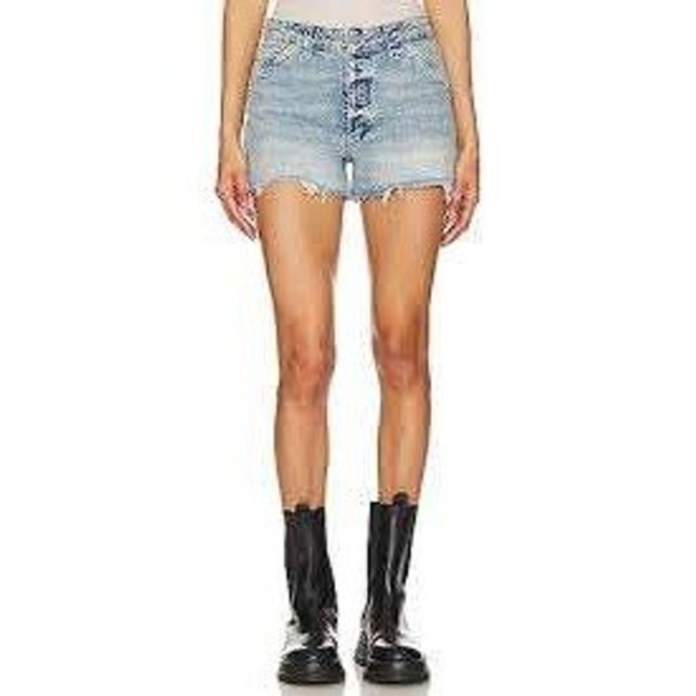 AllSaints Light‎ Wash High Rise Denim Carpenter Shorts Raw Hem W30